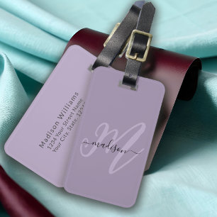 Étiquette À Bagage Monogramme et nom du script du Boho pourpre