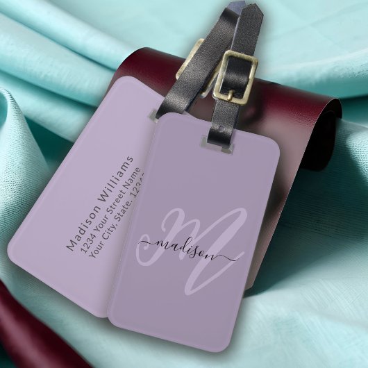 Étiquette À Bagage Monogramme et nom du script du Boho pourpre