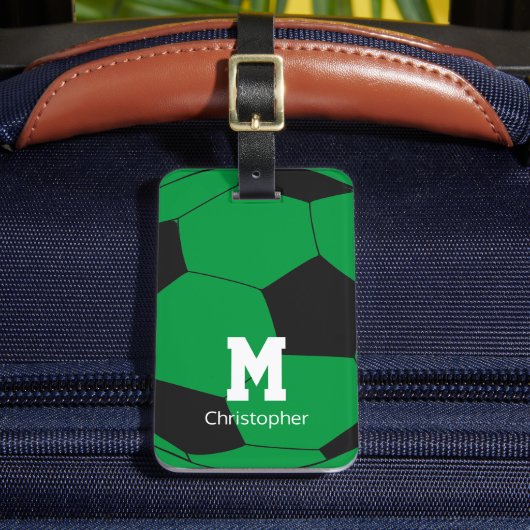 Étiquette À Bagage Monogramme et nom du soccer vert (Insitu Rectoal 2)
