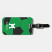 Étiquette À Bagage Monogramme et nom du soccer vert (Devant horizontal)