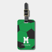 Étiquette À Bagage Monogramme et nom du soccer vert (Devant Vertical)