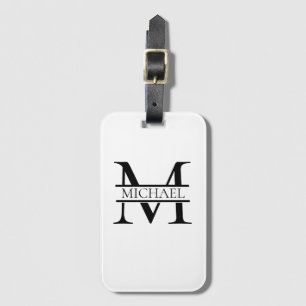 Étiquette À Bagage Monogramme et nom Elégant Personnalisé Blanc
