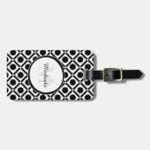 Étiquette À Bagage Monogramme et nom géométrique noir et blanc modern (Devant horizontal)