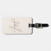 Étiquette À Bagage Monogramme et nom neutres Beige Boho Script (Devant horizontal)