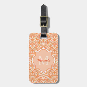 Étiquette À Bagage Monogramme et nom oranges élégants de motif de