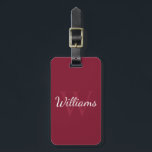 Étiquette À Bagage Monogramme et nom personnalisé Bourgogne rouge<br><div class="desc">Monogramme et nom personnalisés Giftfeatures nom personnalisé en style de police de script blanc et monogramme en style de police de serif rouge bordeaux clair comme arrière - plan, sur arrière - plan rouge bordeaux. Parfait comme cadeau de vacances, faveurs de réunion familiale, merci cadeau pour les groomsmen et cadeau...</div>