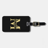 Étiquette À Bagage Monogramme et nom personnalisé noir et or (Devant horizontal)