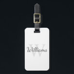 Étiquette À Bagage Monogramme et nom personnalisés<br><div class="desc">Monogramme personnalisé et Name Giftfeatures nom personnalisé dans le style de police de script gris et monogramme dans le style de police serif gris clair comme arrière - plan, sur arrière - plan blanc. Parfait comme cadeau de vacances, faveurs de la réunion familiale, merci cadeau pour les groomsmen et cadeau...</div>