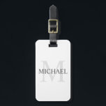 Étiquette À Bagage Monogramme et nom personnalisés<br><div class="desc">Monogramme personnalisé et Name Giftfeatures nom personnalisé en gris et monogramme en gris clair comme arrière - plan, dans le style de police serif classique, sur arrière - plan blanc. Parfait comme cadeau de vacances, cadeau de fête des pères, cadeau de remerciement pour les groomsmen et cadeau pour toutes les...</div>