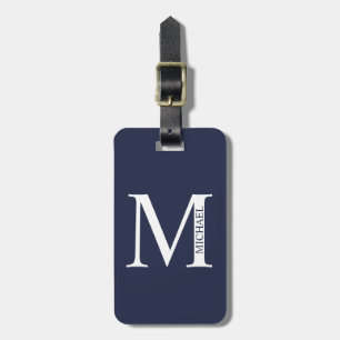 Étiquette À Bagage Monogramme et nom personnalisés bleu marine