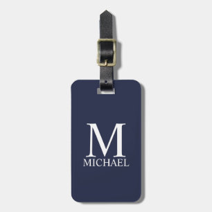 Étiquette À Bagage Monogramme et nom personnalisés bleu marine