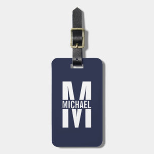 Étiquette À Bagage Monogramme et nom personnalisés bleu marine