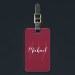 Étiquette À Bagage Monogramme et nom personnalisés modernes Burgundy<br><div class="desc">Monogramme personnalisé et Nom Giftfiguré avec nom personnalisé dans le style de police de caractères de script moderne blanc et monogramme en rouge bordeaux clair style de caractères moderne de script comme arrière - plan rouge bordeaux arrière-plan. Parfait comme cadeau de vacances, faveurs de la réunion familiale, merci cadeau pour...</div>