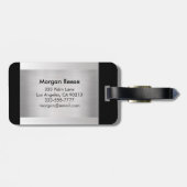 Étiquette À Bagage Monogramme et nom, Texte gris noir, Argent brossé (Dos horizontal)