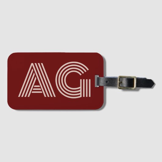 Étiquette À Bagage Monogramme et vin beige moderne (Devant Horizontal)