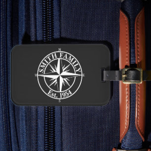 Étiquette À Bagage Monogramme étoile boussole emblème personnalisable