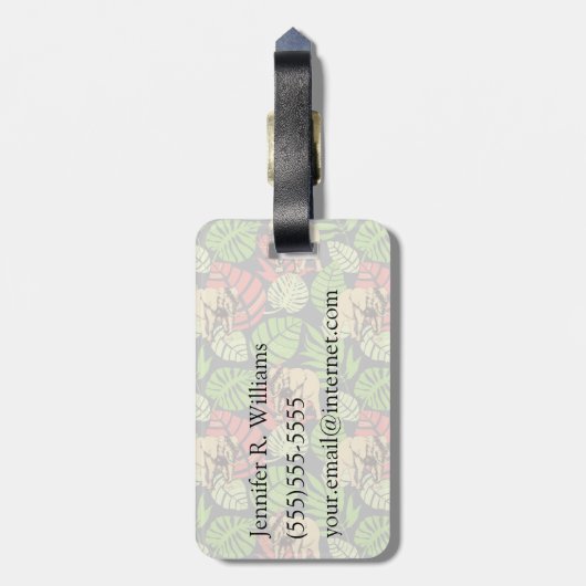 Étiquette À Bagage Monogramme exotique de feuille et d'éléphants | de (Dos Vertical)