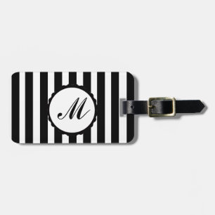 Étiquette À Bagage Monogramme fait sur commande blanc de noir rayé de