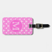 Étiquette À Bagage Monogramme fait sur commande. Modèle blanc et rose (Devant horizontal)