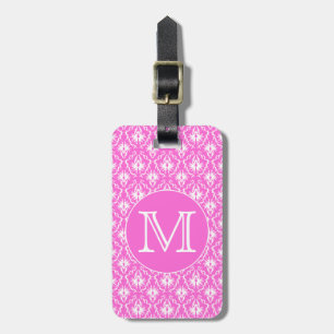 Étiquette À Bagage Monogramme fait sur commande. Modèle blanc et rose