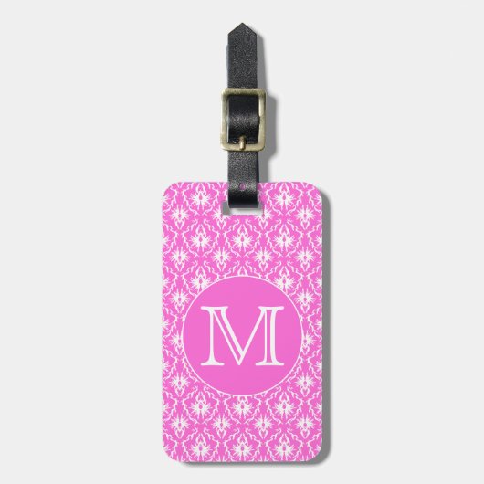 Étiquette À Bagage Monogramme fait sur commande. Modèle blanc et rose (Devant Vertical)