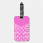 Étiquette À Bagage Monogramme fait sur commande. Modèle blanc et rose (Dos Vertical)