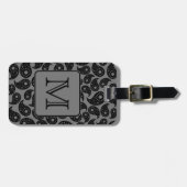 Étiquette À Bagage Monogramme fait sur commande. Modèle gris et noir (Devant horizontal)