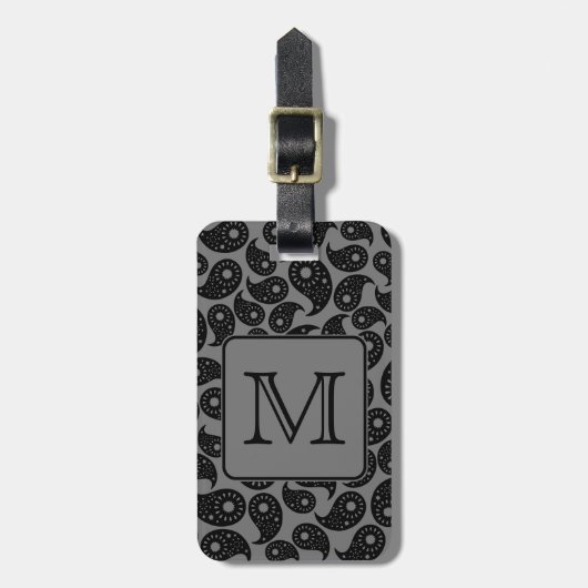 Étiquette À Bagage Monogramme fait sur commande. Modèle gris et noir (Devant Vertical)