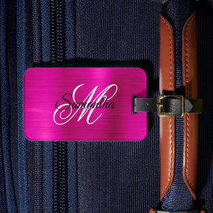 Étiquette À Bagage Monogramme fantaisie en métal rose chaud