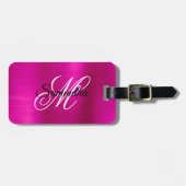 Étiquette À Bagage Monogramme fantaisie en métal rose chaud (Devant horizontal)