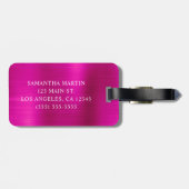 Étiquette À Bagage Monogramme fantaisie en métal rose chaud (Dos horizontal)