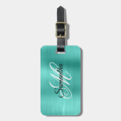Étiquette À Bagage Monogramme fantaisie en métal turquoise (Devant Vertical)