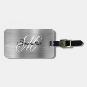 Étiquette À Bagage Monogramme fantaisie métallisé argenté