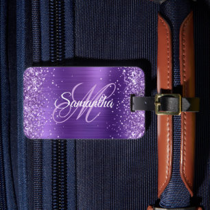 Étiquette À Bagage Monogramme fantaisie pailleté violet améthyste