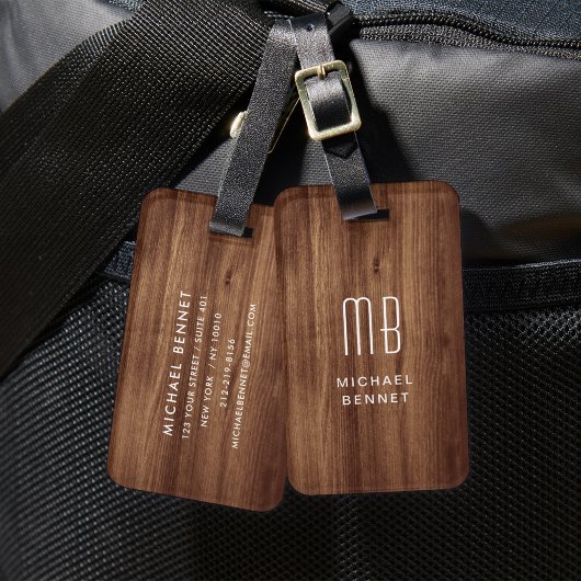 Étiquette À Bagage Monogramme Faux Bois Texture