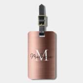 Étiquette À Bagage Monogramme Faux Rose Or Texture métallique (Devant Vertical)