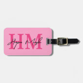 Étiquette À Bagage Monogramme Féminin Rose Chaud Nom (Devant horizontal)