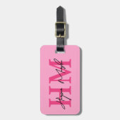 Étiquette À Bagage Monogramme Féminin Rose Chaud Nom (Devant Vertical)