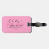 Étiquette À Bagage Monogramme Féminin Rose Chaud Nom (Dos horizontal)