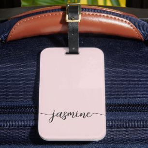 Étiquette À Bagage Monogramme Féminin Rose Pâle Simple en Écriture No