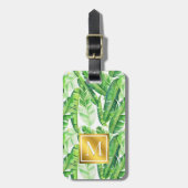 Étiquette À Bagage Monogramme Feuille de palme tropicale (Devant Vertical)