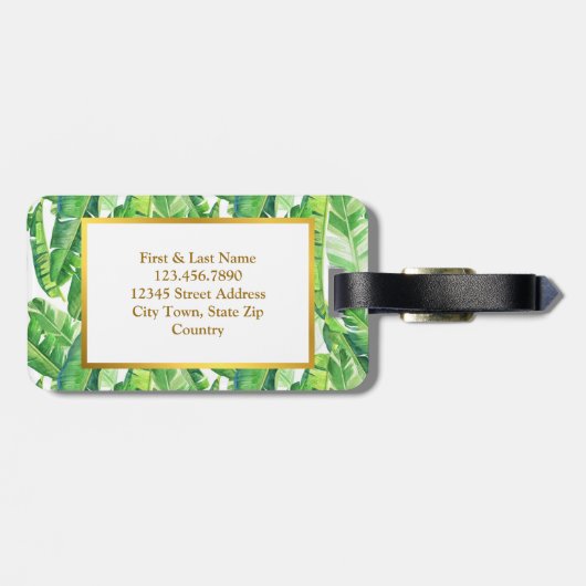 Étiquette À Bagage Monogramme Feuille de palme tropicale (Dos horizontal)