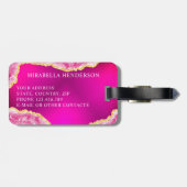 Étiquette À Bagage Monogramme fille rose chaud brillant (Dos horizontal)