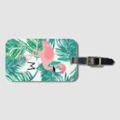 Étiquette À Bagage monogramme flamingo design sur les feuilles tropic (Devant Horizontal)