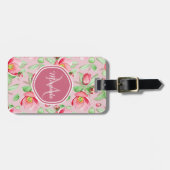 Étiquette À Bagage Monogramme Fleur de Pommier Rose (Devant horizontal)