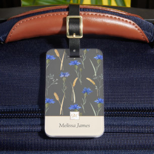 Étiquette À Bagage Monogramme Fleur sauvage gris