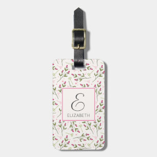 Étiquette À Bagage Monogramme Fleur sauvage rose et vert à longue tig