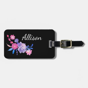 Étiquette À Bagage Monogramme floral aquarelle simple