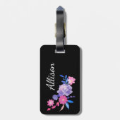 Étiquette À Bagage Monogramme floral aquarelle simple (Dos Vertical)