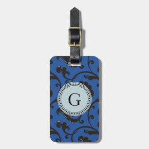 Étiquette À Bagage Monogramme floral bleu girly élégant de motif